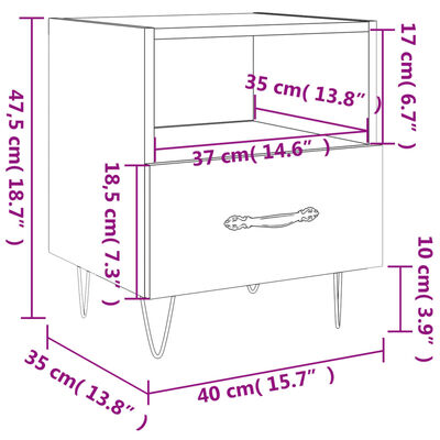 vidaXL Tables de chevet 2 pcs noir 40x35x47,5 cm bois d’ingénierie