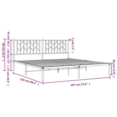 vidaXL Cadre de lit métal avec tête de lit noir 183x213 cm