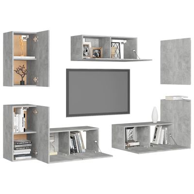 vidaXL Ensemble de meubles TV 7 pcs Gris béton Bois d'ingénierie