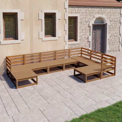 vidaXL Salon de jardin 9 pcs marron miel bois de pin massif