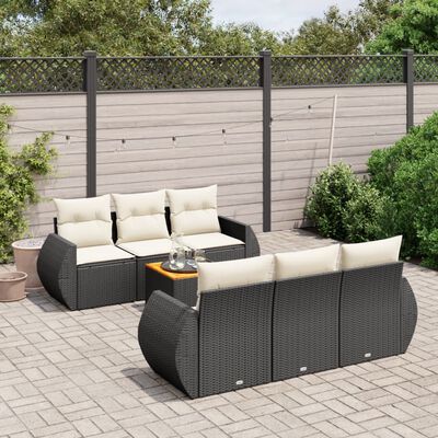 vidaXL Salon de jardin 7 pcs avec coussins noir résine tressée