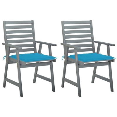 vidaXL Chaises à manger d'extérieur lot de 2 et coussins Acacia massif