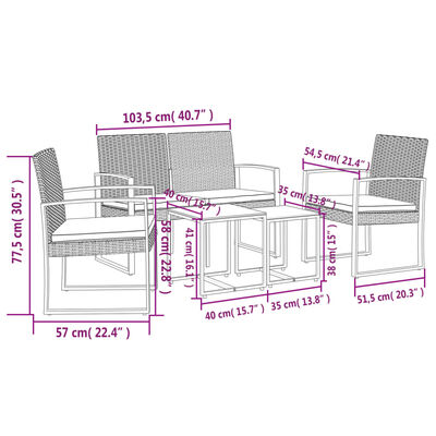 vidaXL Ensemble à manger de jardin 5 pcs et coussins marron rotin PP