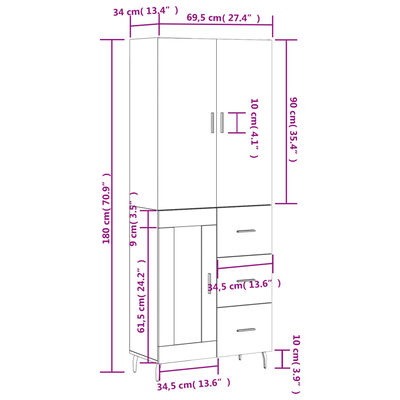 vidaXL Buffet haut Chêne fumé 69,5x34x180 cm Bois d'ingénierie