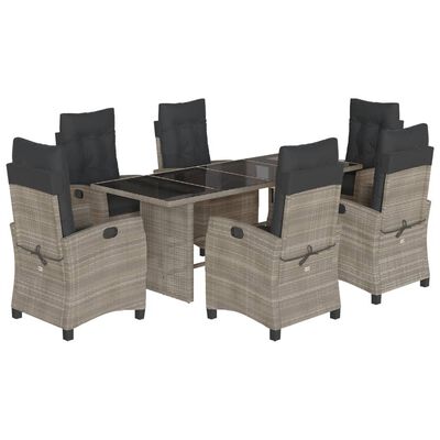 vidaXL Ensemble à manger de jardin et coussins 7 pcs gris rotin