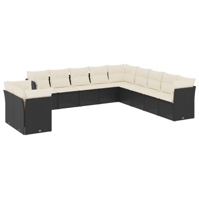 vidaXL Salon de jardin 11 pcs avec coussins noir résine tressée