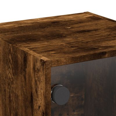 vidaXL Table de chevet avec porte en verre chêne fumé 35x37x35 cm