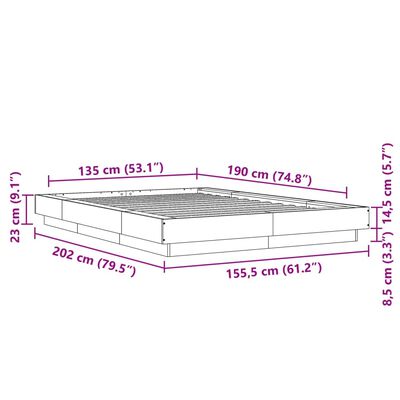 vidaXL Cadre de lit noir 135x190 cm bois d'ingénierie