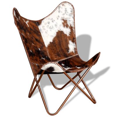 vidaXL Chaise papillon marron et blanc cuir de vache