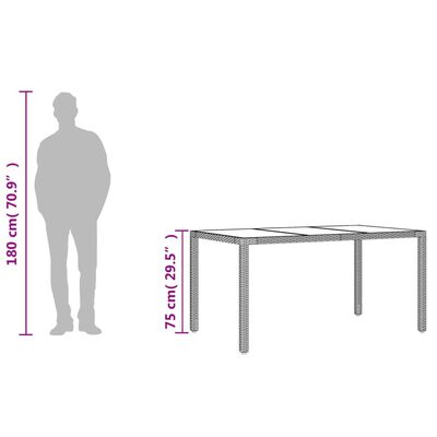 vidaXL Table de jardin 150x90x75cm Verre trempé et résine tressée Gris