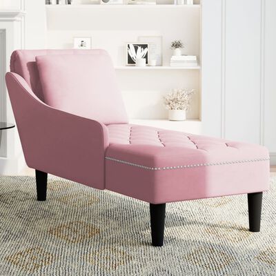 vidaXL Fauteuil long avec coussin et accoudoir droit rose velours