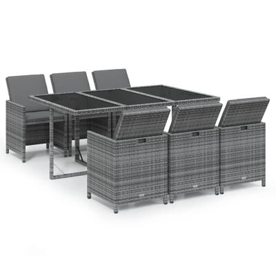 vidaXL Mobilier à dîner de jardin et coussins 7pcs Résine tressée Gris