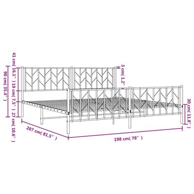 vidaXL Cadre de lit métal sans matelas avec pied de lit noir 193x203cm