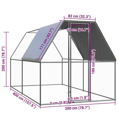 vidaXL Poulailler 2x4x2 m acier galvanisé