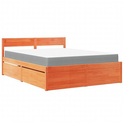 vidaXL Lit avec tiroirs/matelas cire marron 140x200 cm bois massif pin