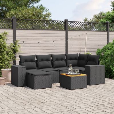 vidaXL Salon de jardin 7 pcs avec coussins noir résine tressée