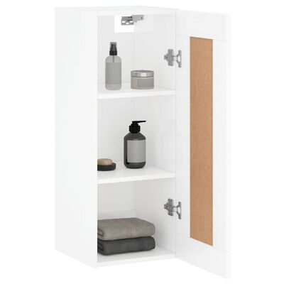 vidaXL Armoire murale blanc brillant 34,5x34x90 cm bois d'ingénierie