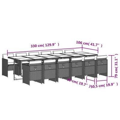 vidaXL Ensemble à manger de jardin et coussins 13 pcs gris clair rotin