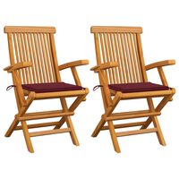 vidaXL Chaises de jardin coussins rouge bordeaux lot de 2 Teck massif