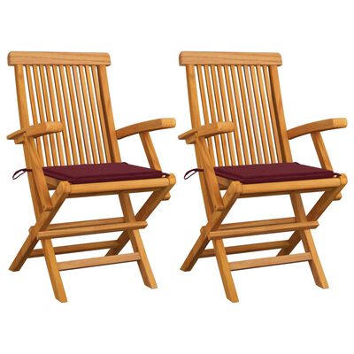 vidaXL Chaises de jardin coussins rouge bordeaux lot de 2 Teck massif