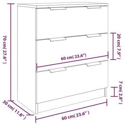 vidaXL Buffets 3 pcs Blanc Bois d'ingénierie