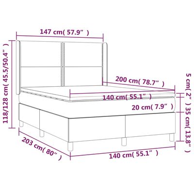 vidaXL Sommier à lattes de lit matelas LED Marron 140x200cm Similicuir