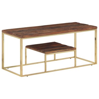 vidaXL Table basse doré acier inoxydable et bois de mélèze massif