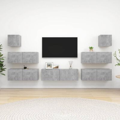 vidaXL Ensemble de meubles TV 7 pcs Gris béton Bois d'ingénierie