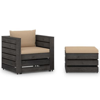 vidaXL Salon de jardin 2 pcs avec coussins Bois imprégné de gris