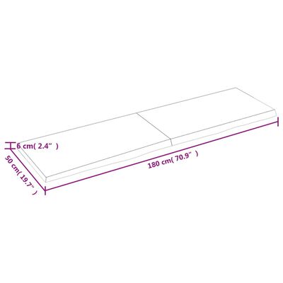 vidaXL Dessus de table 180x50x(2-6) cm bois de chêne massif non traité