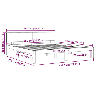 vidaXL Cadre de lit bois massif 180x200 cm super king