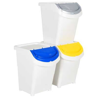 vidaXL Poubelles empilables avec couvercles 3 pcs blanc PP 120 L