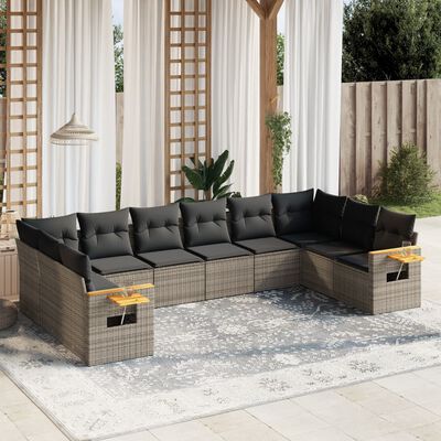 vidaXL Salon de jardin avec coussins 10 pcs gris résine tressée