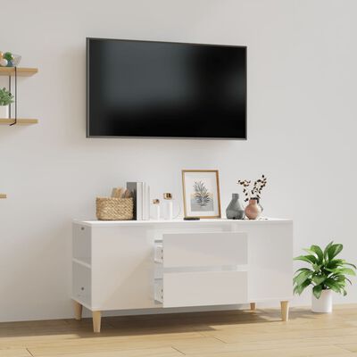 vidaXL Meuble TV Blanc brillant 102x44,5x50 cm Bois d'ingénierie