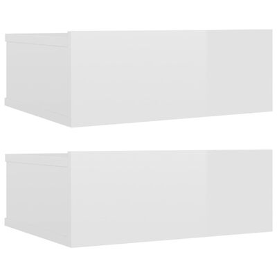 vidaXL Tables de chevet flottantes 2pcs Blanc brillant Bois ingénierie