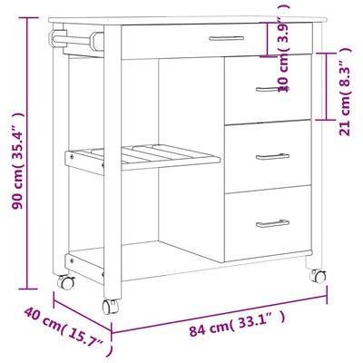 vidaXL Chariot de cuisine MONZA 84x40x90 cm bois massif de pin