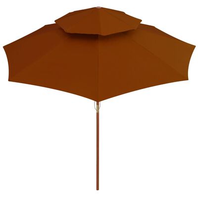 vidaXL Parasol à deux étages avec mât en bois terre cuite 270 cm