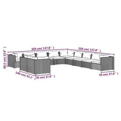 vidaXL Salon de jardin 11 pcs avec coussins marron résine tressée