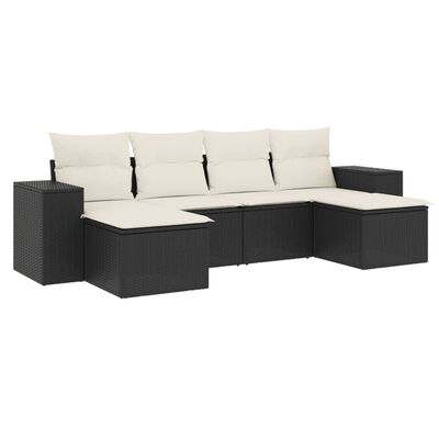 vidaXL Salon de jardin 6 pcs avec coussins noir résine tressée