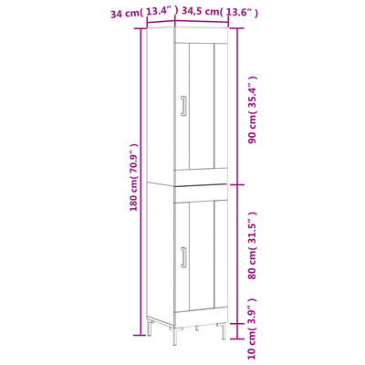 vidaXL Buffet haut Chêne sonoma 34,5x34x180 cm Bois d'ingénierie