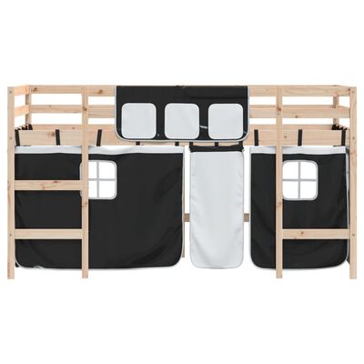 vidaXL Lit mezzanine enfants et rideaux blanc/noir 80x200cm pin massif