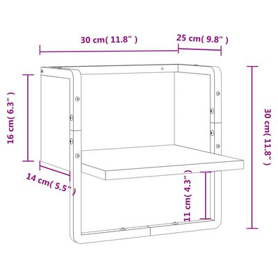 vidaXL Étagère murale avec barre chêne marron 30x25x30 cm