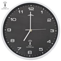 vidaXL Horloge murale radioguidée avec mouvement à quartz 31 cm Noir