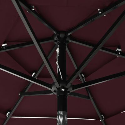 vidaXL Parasol de jardin à 3 niveaux mât en aluminium rouge bordeaux