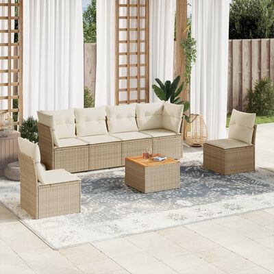 vidaXL Salon de jardin avec coussins 7 pcs beige résine tressée