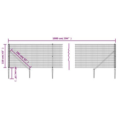 vidaXL Clôture en treillis métallique et piquet d'ancrage vert 1,1x10m