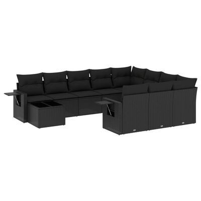 vidaXL Salon de jardin 11 pcs avec coussins noir résine tressée