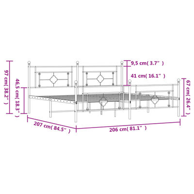 vidaXL Cadre de lit métal sans matelas et pied de lit blanc 200x200 cm