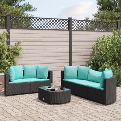 vidaXL Salon de jardin 6 pcs avec coussins noir résine tressée