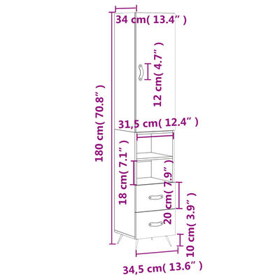 vidaXL Buffet haut Blanc 34,5x34x180 cm Bois d'ingénierie